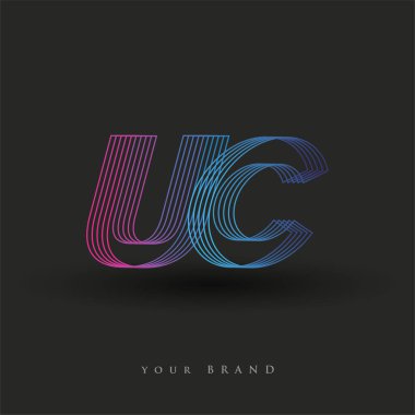 İlk harf logosu UC renkli mavi ve morumsu çizgili kompozisyon, Vector logo şablonu elemanları iş veya şirket kimliğiniz için.