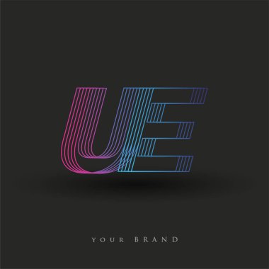 İlk harf logosu UE renklendirilmiş mavi ve morumsu çizgili bileşim, Vector logo tasarım şablonu elemanları iş veya şirket kimliğiniz için.
