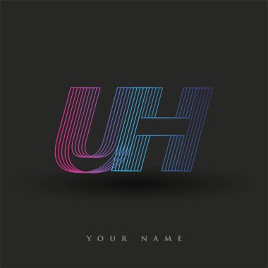 İlk harf logosu UH renkli mavi ve morumsu çizgili kompozisyon, vektör logo şablonu elemanları iş veya şirket kimliğiniz için.