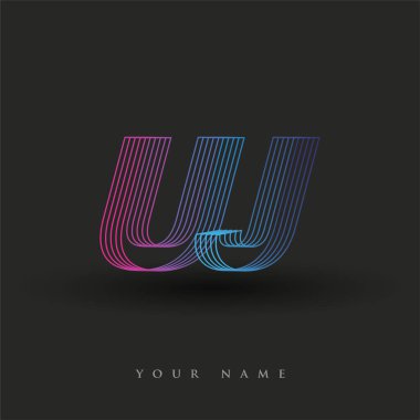 İlk harf logosu UJ çizgili kompozisyon ile mavi ve morumsu renklendirilmiş, şirketiniz veya şirket kimliğiniz için vektör logo şablonu unsurları.