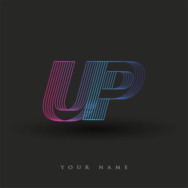 İlk harf logosu UP renkli mavi ve morumsu çizgili kompozisyon, Vector logo tasarım şablonu elemanları işletmeniz veya şirket kimliğiniz için.