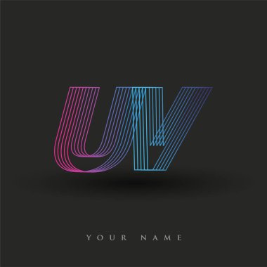 İlk harf logosu UV renkli mavi ve morumsu çizgili kompozisyon, şirket veya şirket kimliğiniz için vektör logo tasarım şablonu unsurları.