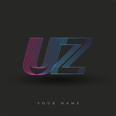 İlk harf logosu UZ renkli mavi ve morumsu çizgili bileşim, Vector logo tasarım şablonu elemanları iş veya şirket kimliğiniz için.