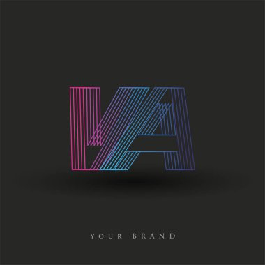 İlk harf logosu VA renkli mavi ve morumsu çizgili kompozisyon, Vector logo şablonu elemanları iş veya şirket kimliğiniz için.