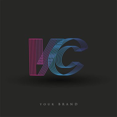 İlk harf logosu VC çizgili kompozisyona sahip mavi ve morumsu mavi renkli, şirket kimliğiniz için vektör logo şablonu unsurları.