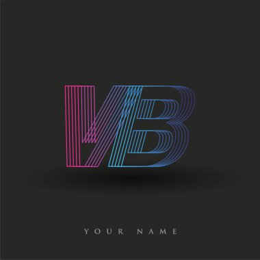 İlk harf logosu VB çizgili kompozisyona sahip mavi ve morumsu mavi renkli, şirket veya şirket kimliğiniz için vektör logosu şablon elemanları.