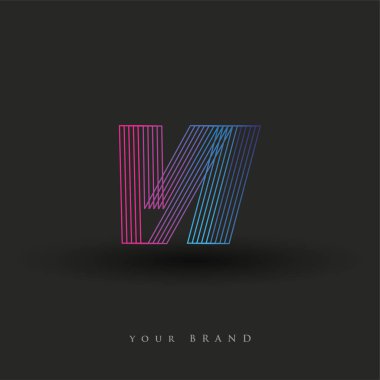 İlk harf logosu VI çizgili kompozisyon ile mavi ve morumsu renklendirilmiş, şirketiniz veya şirket kimliğiniz için vektör logosu şablonu unsurları.