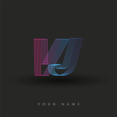 İlk harf logosu VJ çizgili kompozisyon ile mavi ve morumsu renklendirilmiş, şirketiniz veya şirket kimliğiniz için vektör logo şablonu unsurları.