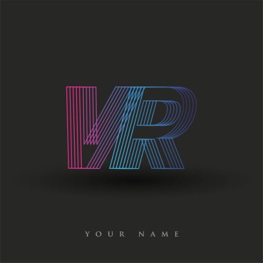İlk harf logosu VR renkli mavi ve morumsu çizgili kompozisyon, şirket veya şirket kimliğiniz için vektör logo tasarım şablonu unsurları.