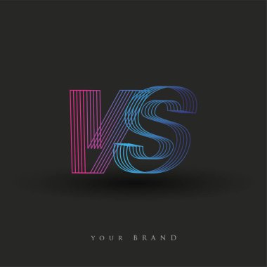 İlk harf VS logosu çizgili kompozisyonu olan mavi ve morumsu mavi renkli, şirket veya şirket kimliğiniz için vektör logo şablonu unsurları.