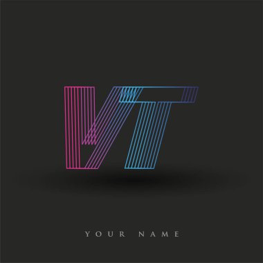 İlk harf logosu VT renkli mavi ve morumsu çizgili kompozisyon, Vector logo tasarım şablonu elemanları iş veya şirket kimliğiniz için.