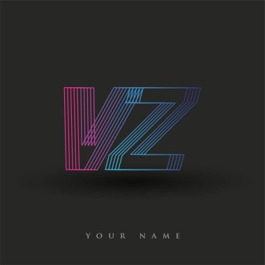 İlk harf logosu VZ çizgili kompozisyona sahip mavi ve morumsu mavi renkli, şirket veya şirket kimliğiniz için vektör logo şablonu unsurları.