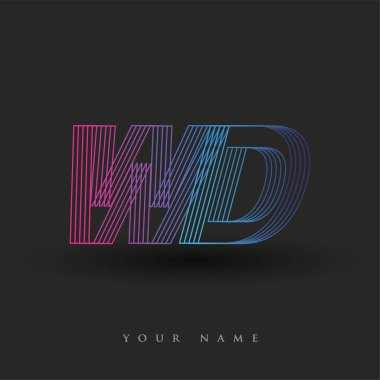 İlk harf logosu WD renklendirilmiş mavi ve morumsu çizgili bileşim, Vector logo tasarım şablonu elemanları işletmeniz veya şirket kimliğiniz için.