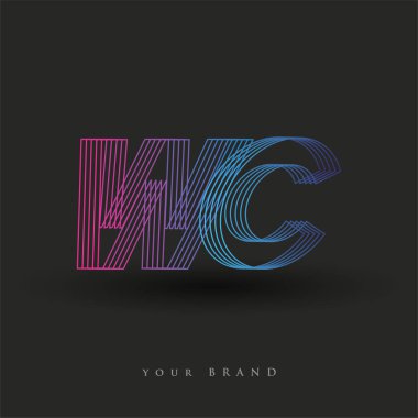 İlk harf logosu WC çizgili kompozisyona sahip mavi ve morumsu renkte, şirket veya şirket kimliğiniz için vektör logosu şablon elemanları.