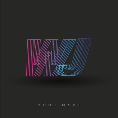 İlk harf logosu WJ çizgili kompozisyon ile mavi ve morumsu renklendirilmiş, şirketiniz veya şirket kimliğiniz için vektör logo şablonu unsurları tasarımı.