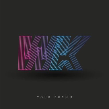 İlk harf logosu WK renkli mavi ve morumsu çizgili bileşim, Vector logo tasarım şablonu elemanları iş veya şirket kimliğiniz için.