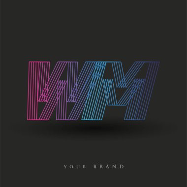 İlk harf logosu WM renklendirilmiş mavi ve morumsu çizgili bileşim, şirket veya şirket kimliğiniz için vektör logo şablonu unsurları.