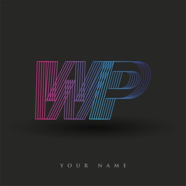İlk harf logosu WP renkli mavi ve morumsu çizgili bileşim, Vector logo tasarım şablonu elemanları iş veya şirket kimliğiniz için.
