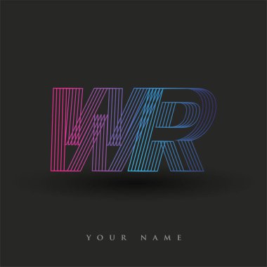 İlk harf logosu WR renkli mavi ve morumsu çizgili kompozisyon, Vector logo şablonu elemanları iş veya şirket kimliğiniz için.