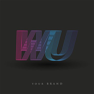 İlk harf logosu WU renkli mavi ve morumsu çizgili kompozisyon, Vector logo şablonu elemanları iş veya şirket kimliğiniz için.