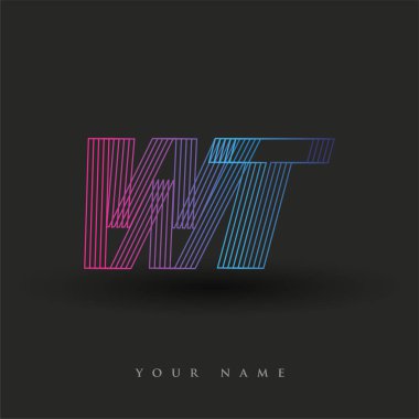 İlk harf logosu WT renkli mavi ve morumsu çizgili bileşim, Vector logo tasarım şablonu elemanları iş veya şirket kimliğiniz için.
