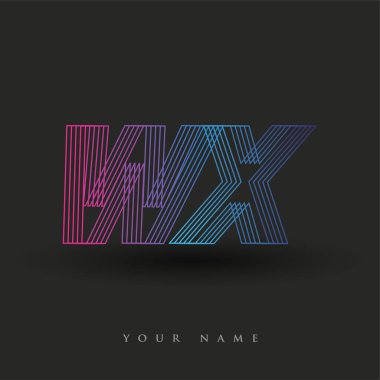 İlk harf logosu WX renkli mavi ve morumsu çizgili kompozisyon, Vector logo şablonu elemanları iş veya şirket kimliğiniz için.