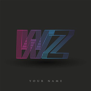 İlk harf logosu WZ çizgili kompozisyona sahip mavi ve morumsu mavi renkli, şirket veya şirket kimliğiniz için vektör logosu şablon elemanları.