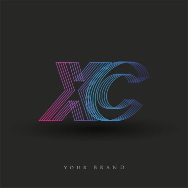 İlk harf logosu XC çizgili kompozisyona sahip mavi ve morumsu renkli, şirket veya şirket kimliğiniz için vektör logosu şablon elemanları.