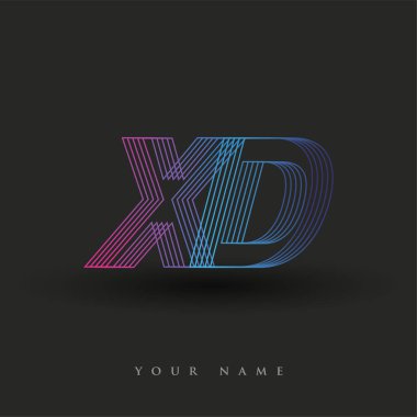 İlk harf logosu XD renkli mavi ve morumsu çizgili bileşim, Vector logo şablonu elemanları iş veya şirket kimliğiniz için.