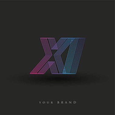 İlk harf logosu XI çizgili kompozisyona sahip mavi ve morumsu renklendirilmiş, şirketiniz veya şirket kimliğiniz için vektör logosu şablonu unsurları..