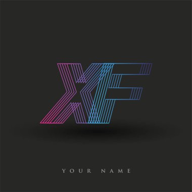 İlk harf logosu XF renkli mavi ve morumsu çizgili bileşim, Vector logo tasarım şablonu elemanları iş veya şirket kimliğiniz için.