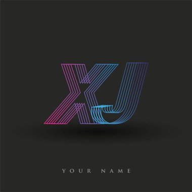 İlk harf logosu XJ çizgili kompozisyon ile mavi ve morumsu renklendirilmiş, şirketiniz veya şirket kimliğiniz için vektör logo şablonu unsurları tasarladı.