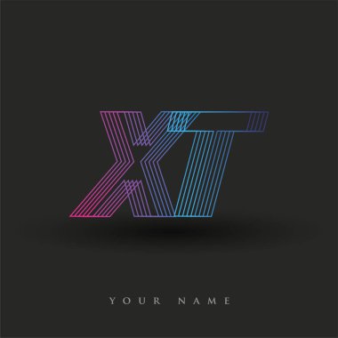 İlk harf logosu XT renkli mavi ve morumsu çizgili kompozisyon, Vector logo şablonu elemanları iş veya şirket kimliğiniz için.