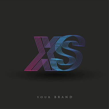İlk harf logosu XS çizgili kompozisyonu olan mavi ve morumsu renkli XS, şirketiniz veya şirket kimliğiniz için vektör logo tasarım şablonu unsurları.