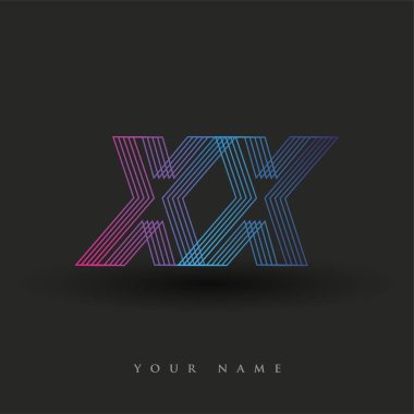 İlk harf logosu XX renkli mavi ve morumsu çizgili kompozisyon, Vector logo şablonu elemanları iş veya şirket kimliğiniz için.