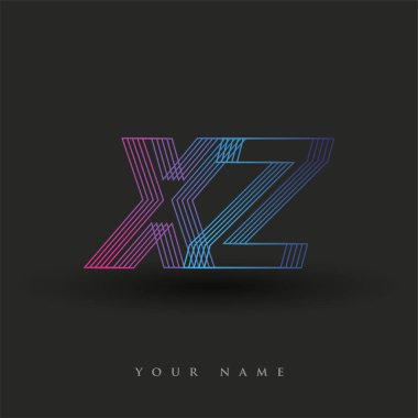 İlk harf logosu XZ çizgili kompozisyonu olan mavi ve morumsu mavi renkli, şirket veya şirket kimliğiniz için vektör logo şablonu unsurları.