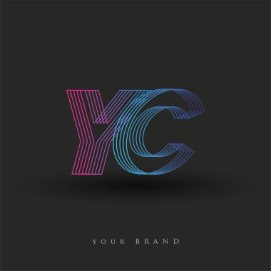 İlk harf logosu YC çizgili kompozisyon ile mavi ve morumsu renklendirilmiş, şirketiniz veya şirket kimliğiniz için vektör logo şablonu unsurları.