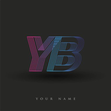 İlk harf logosu YB çizgili kompozisyon ile mavi ve morumsu renklendirilmiş, şirketiniz veya şirket kimliğiniz için vektör logo şablonu unsurları.