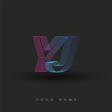 İlk harf logosu YJ çizgili kompozisyon ile mavi ve morumsu renklendirilmiş, şirketiniz veya şirket kimliğiniz için vektör logo şablonu unsurları tasarladı.