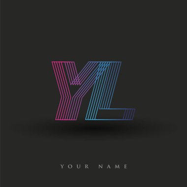 İlk harf logosu YL renkli mavi ve morumsu çizgili kompozisyon, şirket veya şirket kimliğiniz için vektör logo şablonu unsurları.