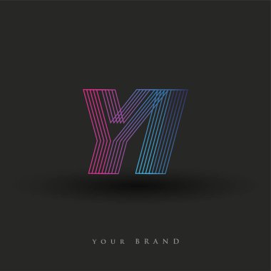 İlk harf logosu YI çizgili kompozisyon ile mavi ve morumsu renklendirilmiş, şirketiniz veya şirket kimliğiniz için vektör logo şablonu unsurları.