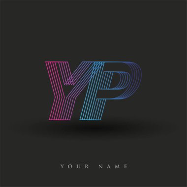 İlk harf logosu YP çizgili kompozisyon ile mavi ve morumsu renklendirilmiş, şirketiniz veya şirket kimliğiniz için vektör logo şablonu unsurları.