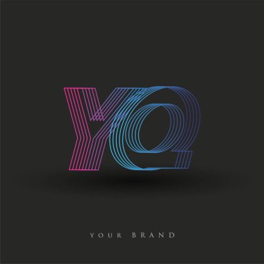 İlk harf logosu YQ çizgili kompozisyonu olan mavi ve morumsu mavi renkli, şirket veya şirket kimliğiniz için vektör logo şablonu unsurları.