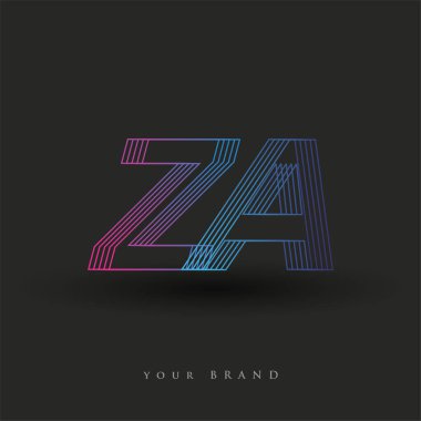 İlk harf logosu ZA renkli mavi ve morumsu çizgili kompozisyon, şirket veya şirket kimliğiniz için vektör logosu şablon elemanları.
