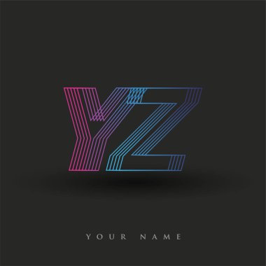 İlk harf logosu YZ çizgili kompozisyona sahip mavi ve morumsu renkli, şirket veya şirket kimliğiniz için vektör logosu şablon elemanları.