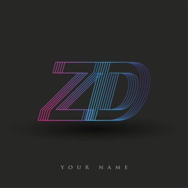 İlk harf logosu ZD çizgili kompozisyona sahip mavi ve morumsu renklendirilmiş, şirketiniz veya şirket kimliğiniz için vektör logo şablonu unsurları..