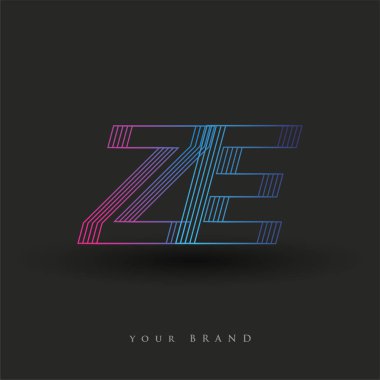 İlk harf ZE logosu çizgili kompozisyona sahip mavi ve morumsu renklendirilmiş, şirketiniz veya şirket kimliğiniz için vektör logo şablonu unsurları..