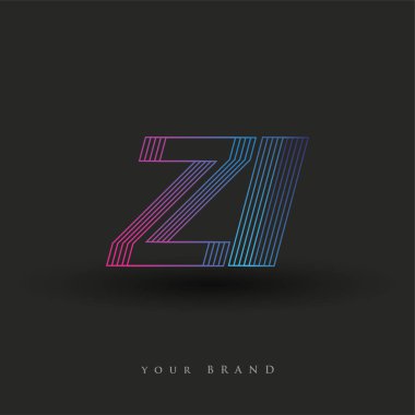 İlk harf logosu ZI çizgili kompozisyon ile mavi ve morumsu renklendirilmiş, şirket veya şirket kimliğiniz için vektör logosu şablon elemanları.