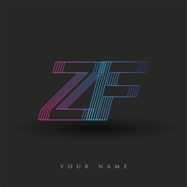 İlk harf logosu ZF çizgili kompozisyon ile mavi ve morumsu renklendirilmiş, şirketiniz veya şirket kimliğiniz için vektör logo şablonu unsurları.
