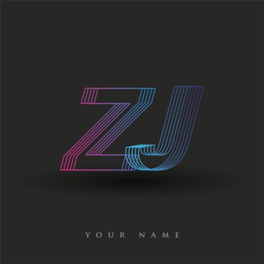 İlk harf logosu ZJ çizgili kompozisyona sahip mavi ve morumsu renklendirilmiş, şirket veya şirket kimliğiniz için vektör logosu şablon elemanları.